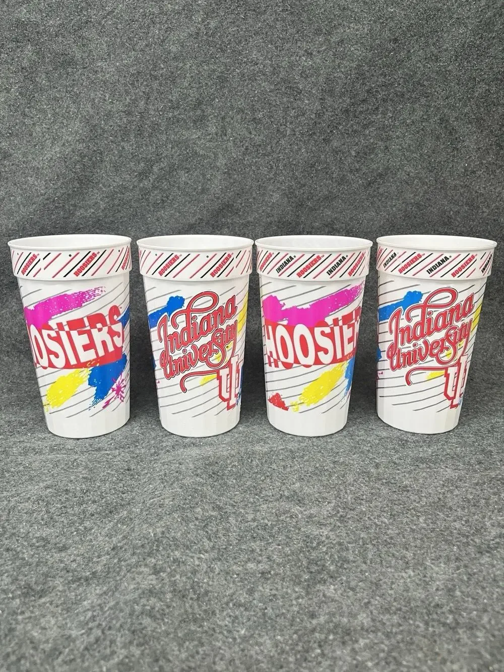 Vintage Indiana University Hoosiers Plastic Stadium Cups Lot 1990s Neon Retro IU